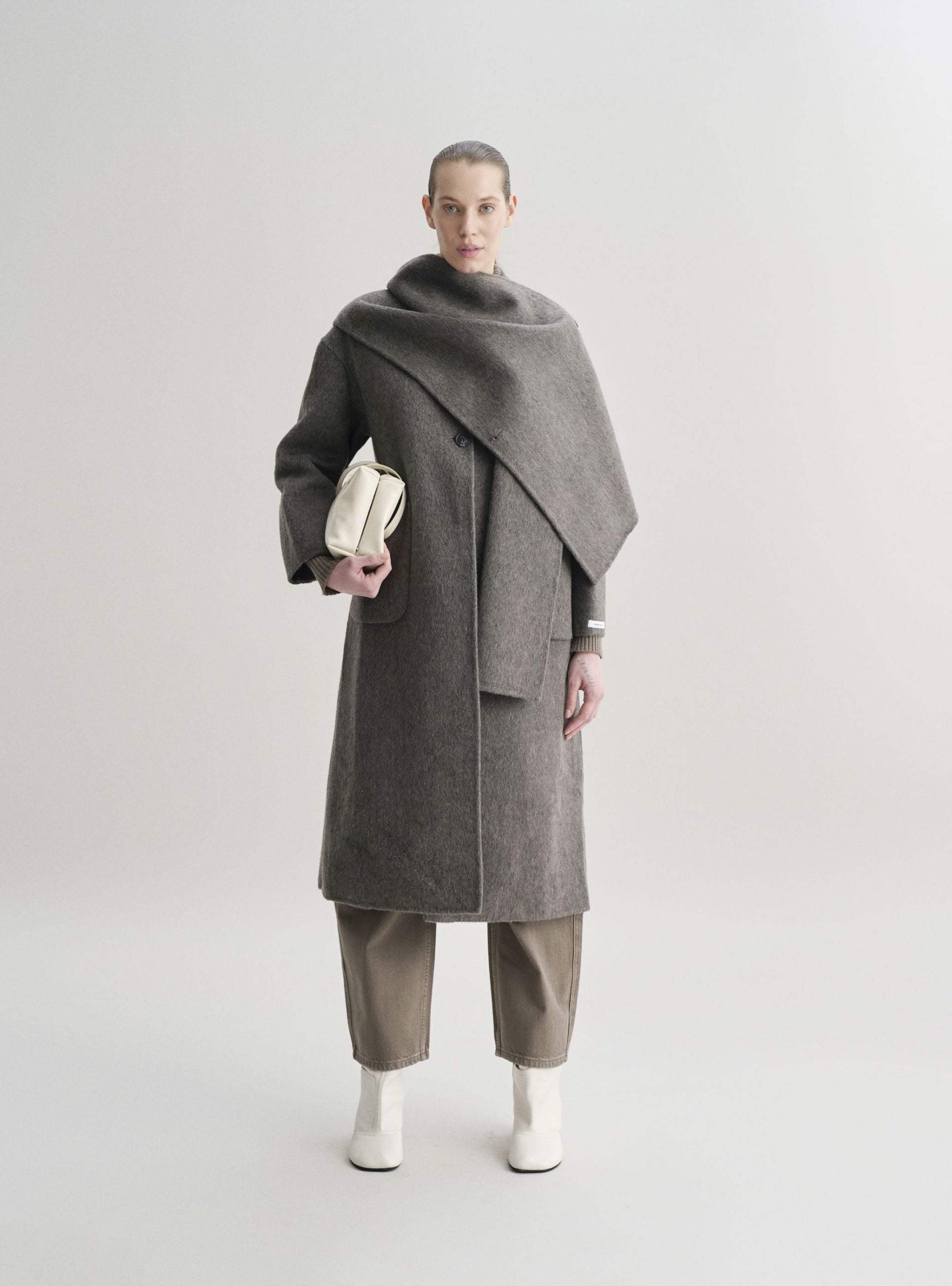 KAIA wool coat with draped neckline