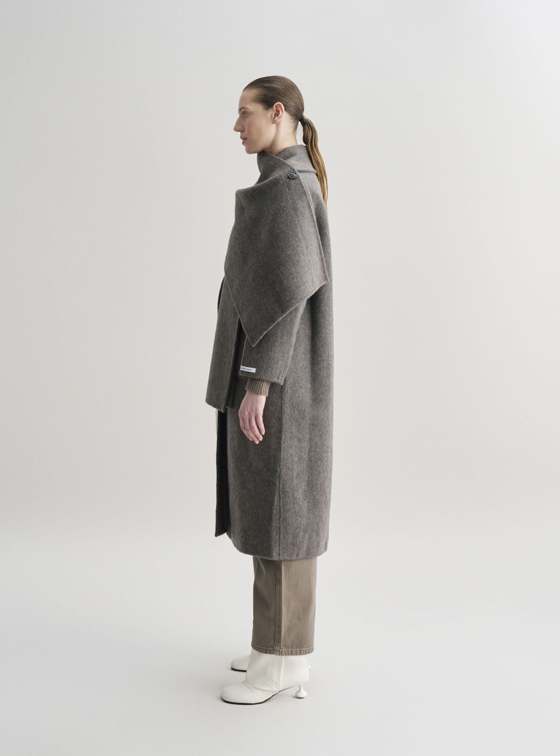 KAIA wool coat with draped neckline