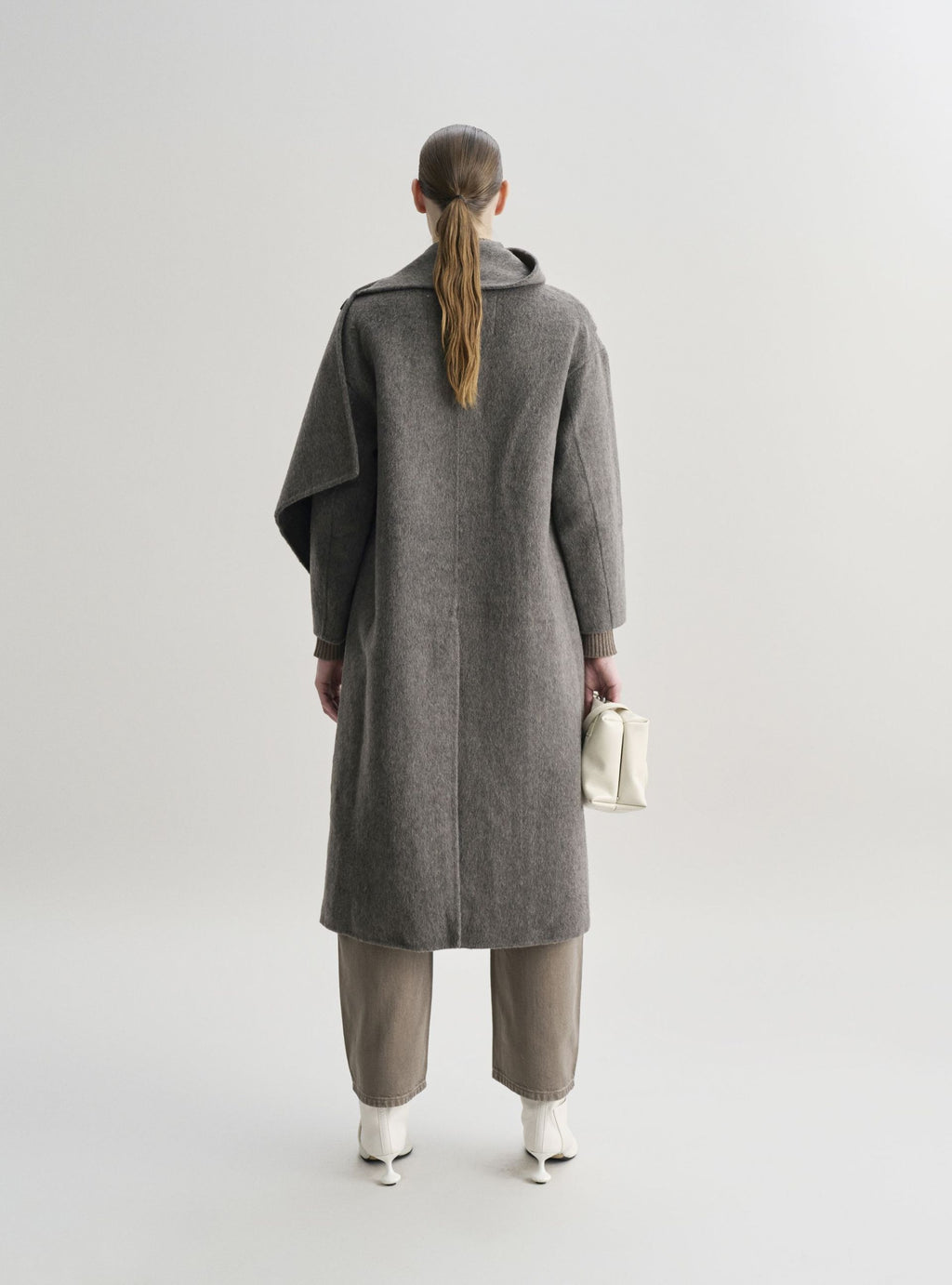 KAIA wool coat with draped neckline