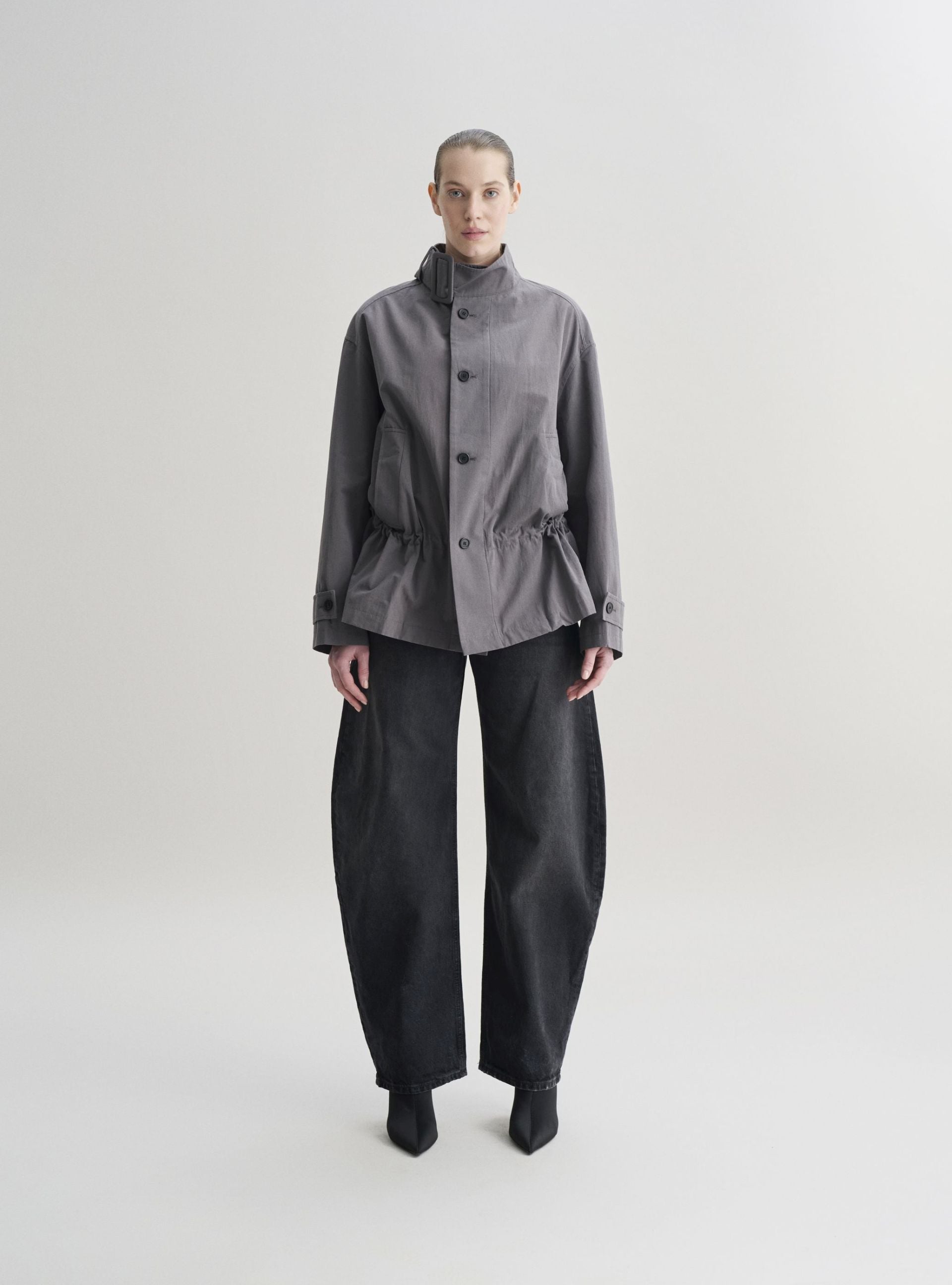 NYSA short peplum trench with funnel neck