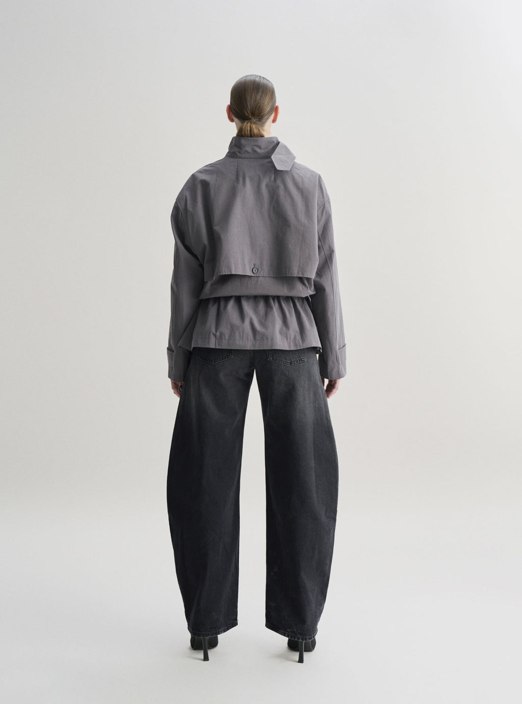 NYSA short peplum trench with funnel neck