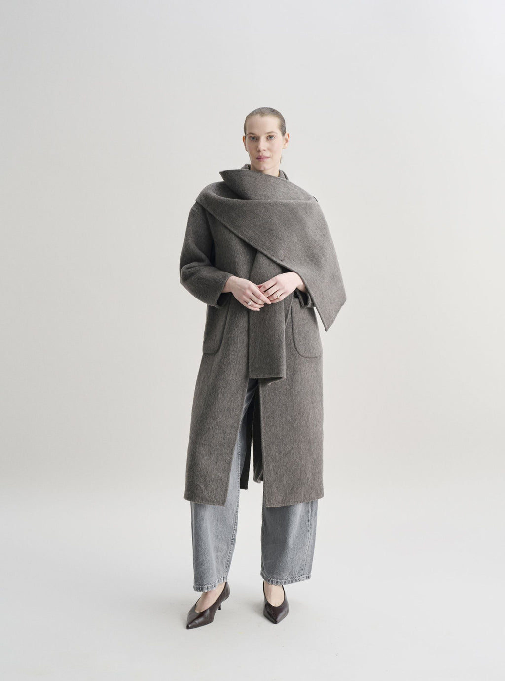 KAIA wool coat with draped neckline