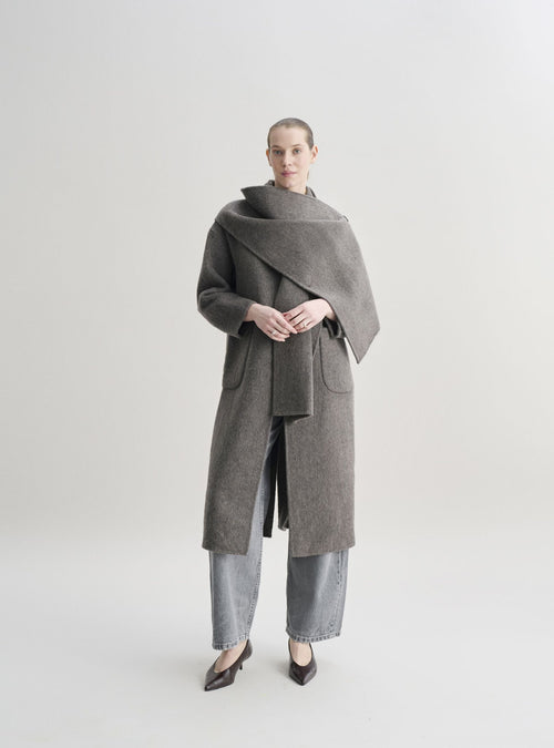 KAIA wool coat with draped neckline