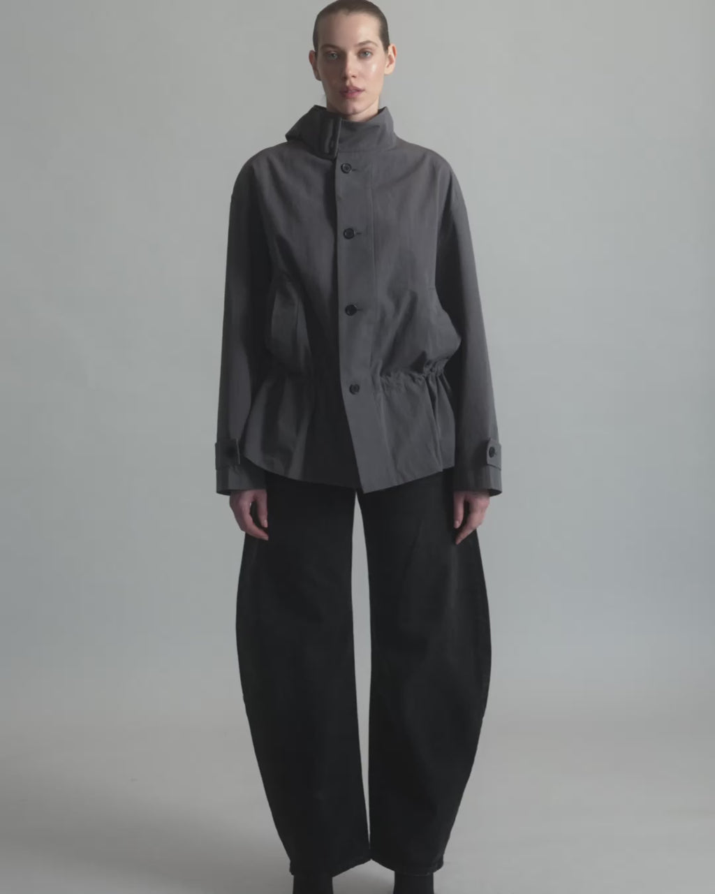NYSA short peplum trench with funnel neck